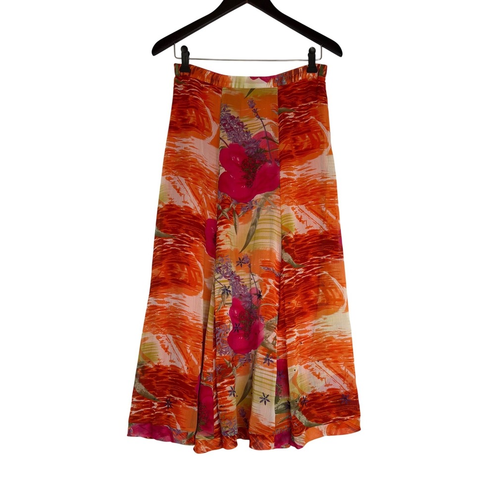 Coldwater Creek Womens Petite 6/8 NWT Embellished Maxi Skirt Orange Pink Floral